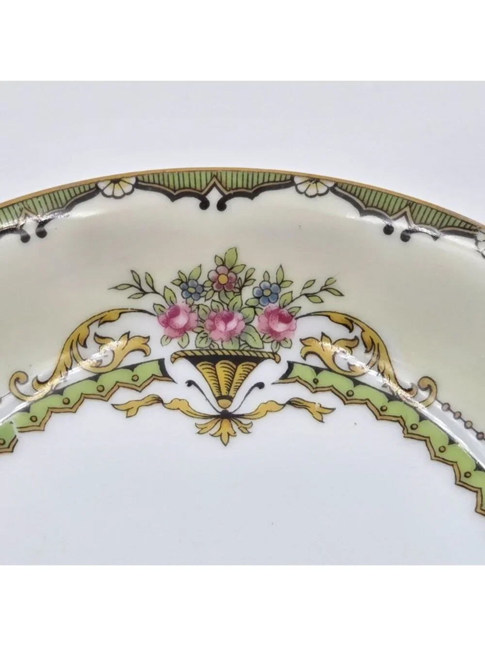 Noritake Penelope Set of 2 Fruit Dessert Sauce Bowl  Green Pink Roses Gold Trim